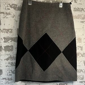 Etcetera Gray & Black Argyle Pencil Skirt with Subtle Red Stitching